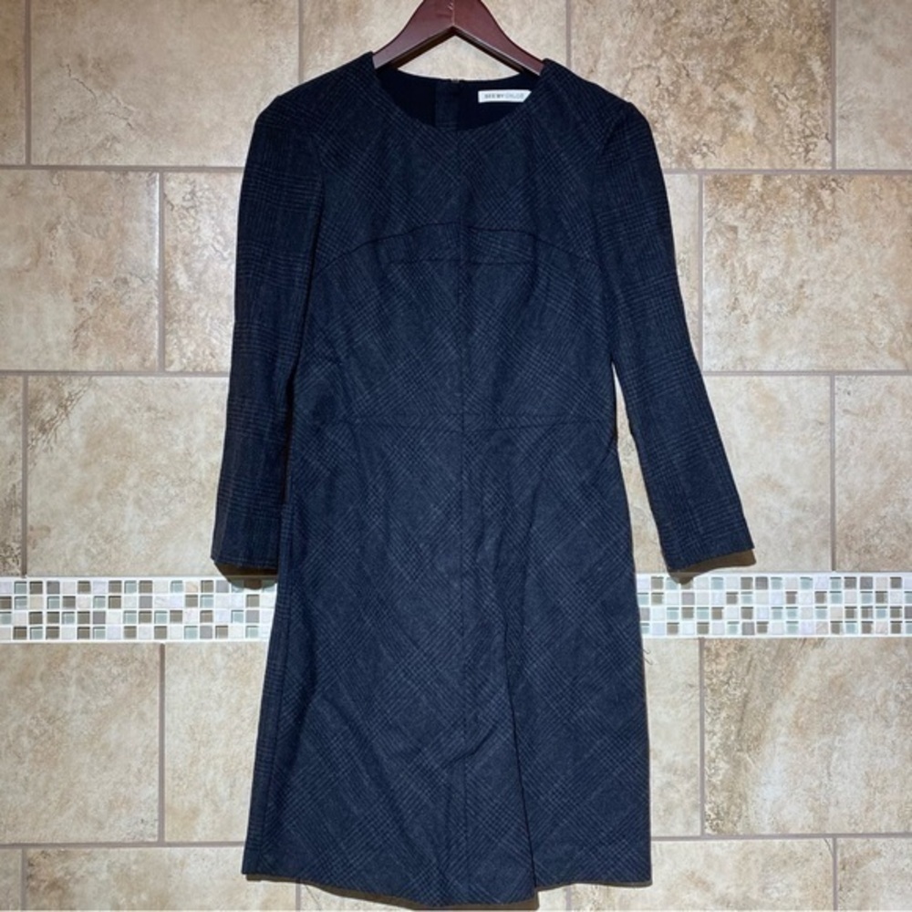 See By Chloe Saw Tooth Plaid Patterned Long Sleeve Dress 6